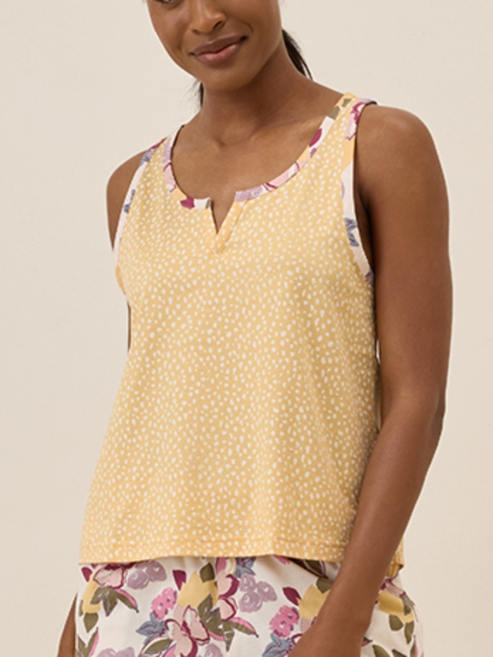Pact - Organic Staycation Flora Spots Yellow Dot Floral Cotton Sleep Tank - XXXL